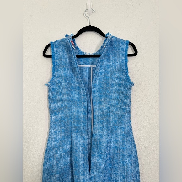 STAUD Crystal Tweed Boucle Fringe Sleeveless Mini Dress Pacific Blue Size 2 NEW - Picture 7 of 10
